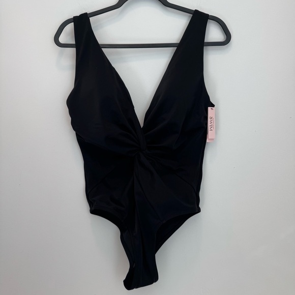 Victoria’s Secret Swim Suit Womens size L Black Twist Plunge One Piece K… - Picture 2 of 5